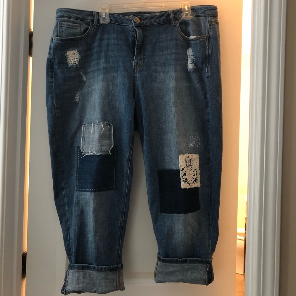 Lane Bryant denim patchwork Capri pants